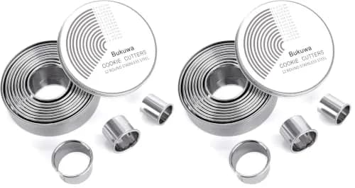 Bukuwa 12-Piece Round Cookie Cutter Set with Tin Box | Graduated Circle Pastry Cutters 2.6cm - 11.3cm thumbnail 1