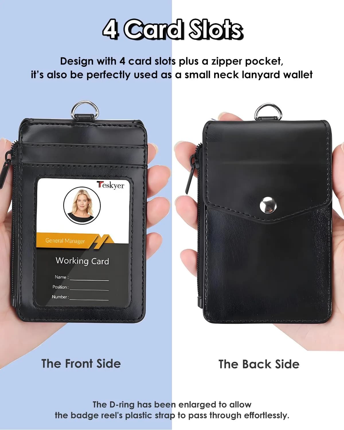 Teskyer Black PU Leather ID Badge Holder with Lanyard & Zipper Pocket - Pack of 2 - view 2