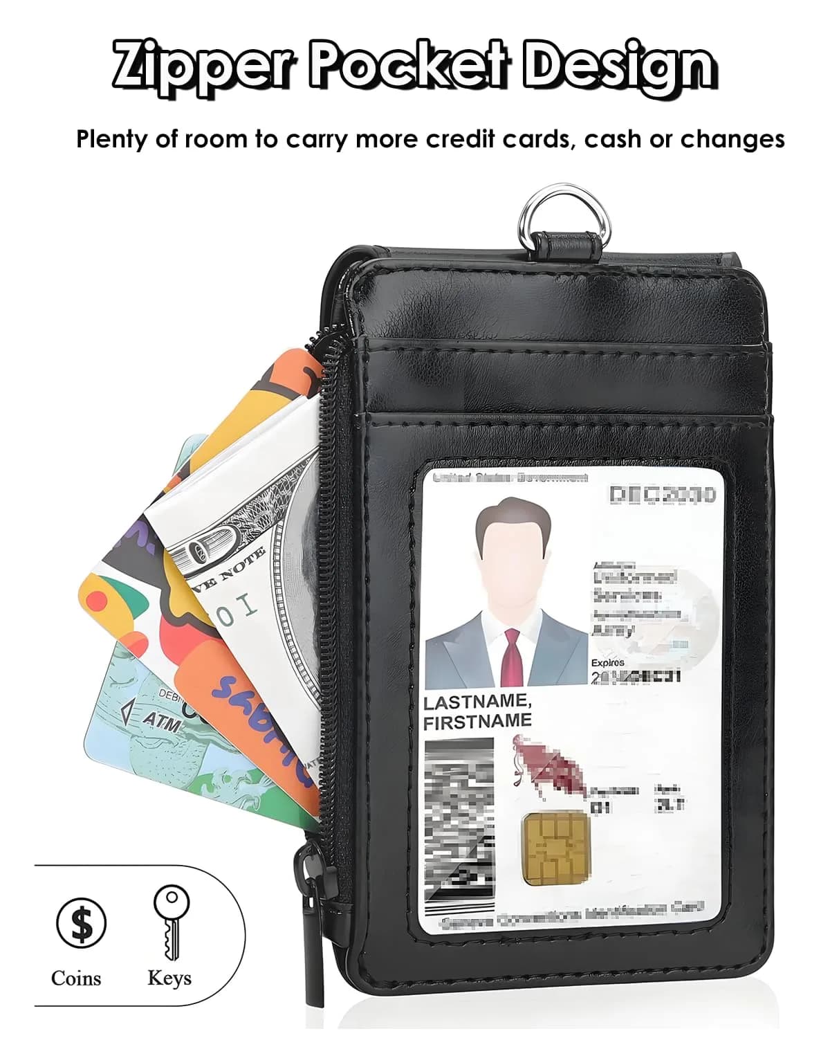 Teskyer Black PU Leather ID Badge Holder with Lanyard & Zipper Pocket - Pack of 2 - view 4