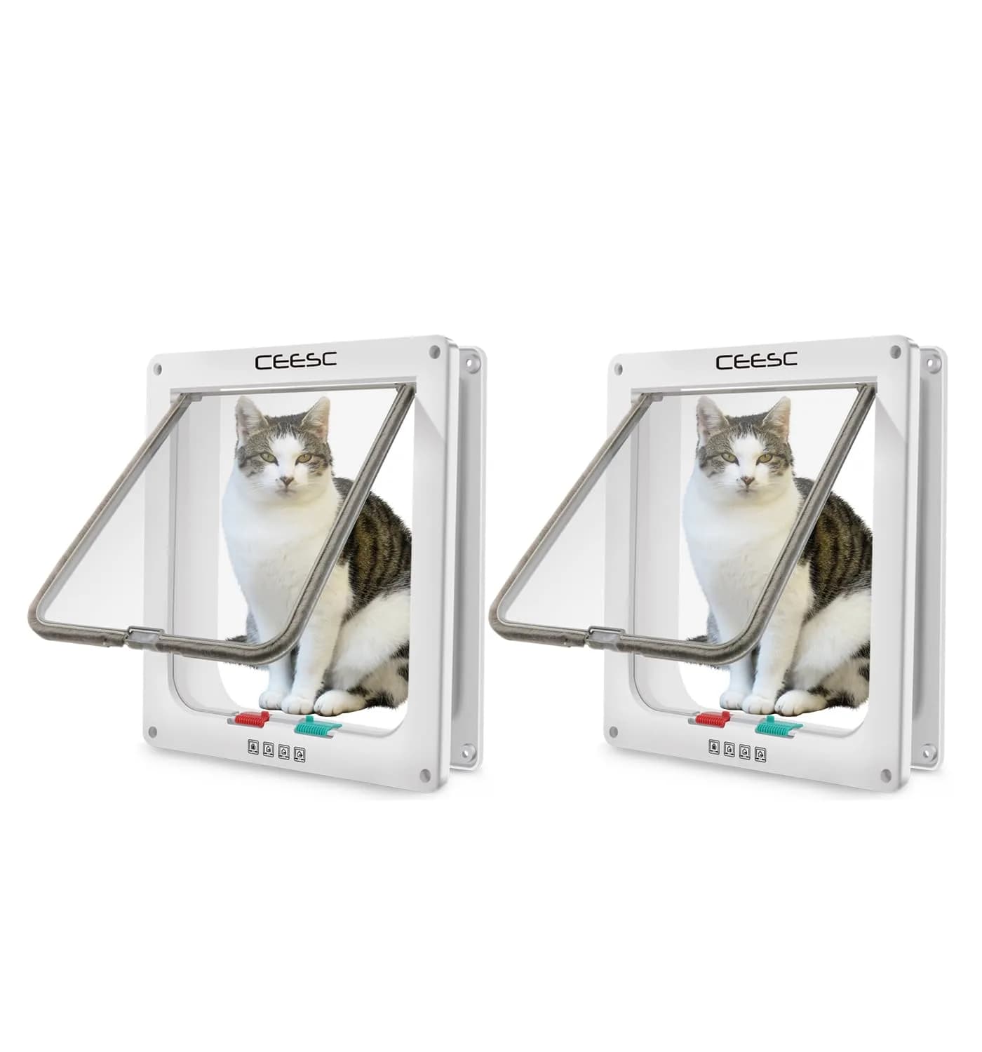 CEESC Extra Large Cat Door (25.6 cm x 28.9 cm) - 4-Way Locking Flap for Cats & Dogs up to 11.6 kg | Weatherproof ABS Pet Door (Pack of 2) — White