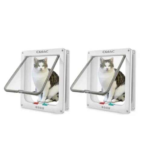 CEESC Extra Large Cat Door (25.6 cm x 28.9 cm) - 4-Way Locking Flap for Cats & Dogs up to 11.6 kg | Weatherproof ABS Pet Door (Pack of 2) thumbnail 1