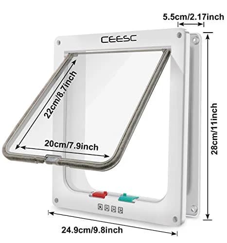 CEESC Extra Large Cat Door (25.6 cm x 28.9 cm) - 4-Way Locking Flap for Cats & Dogs up to 11.6 kg | Weatherproof ABS Pet Door (Pack of 2) thumbnail 3
