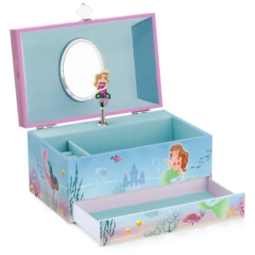 RR ROUND RICH DESIGN Kids Musical Jewelry Box for Girls Light Blue | Mermaid Princess Melody thumbnail 1