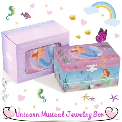 RR ROUND RICH DESIGN Kids Musical Jewelry Box for Girls Light Blue | Mermaid Princess Melody thumbnail 4