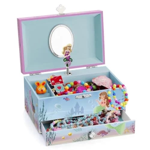 RR ROUND RICH DESIGN Kids Musical Jewelry Box for Girls Light Blue | Mermaid Princess Melody thumbnail 5