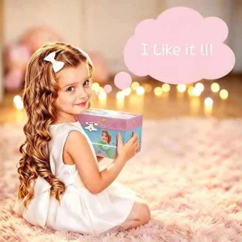 RR ROUND RICH DESIGN Kids Musical Jewelry Box for Girls Light Blue | Mermaid Princess Melody thumbnail 6