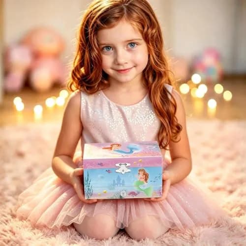 RR ROUND RICH DESIGN Kids Musical Jewelry Box for Girls Light Blue | Mermaid Princess Melody thumbnail 7