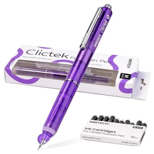 WRITECH Clictek Retractable Fountain Pen Medium Nib Black Ink, 10 Cartridges | Smooth Writing for Students & Professionals thumbnail 1