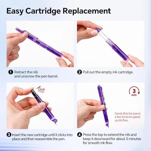 WRITECH Clictek Retractable Fountain Pen Medium Nib Black Ink, 10 Cartridges | Smooth Writing for Students & Professionals thumbnail 4