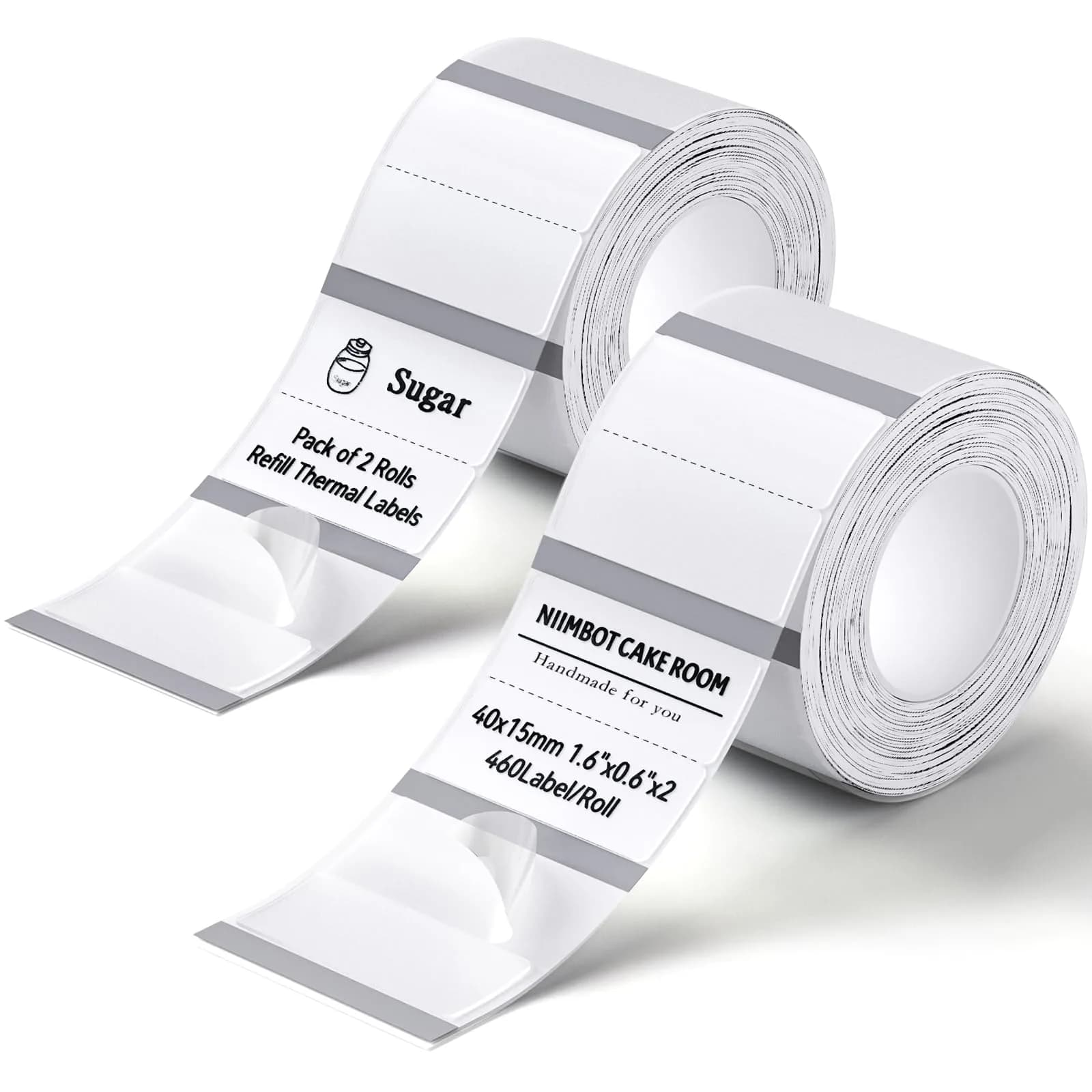 NIIMBOT 2 Roll Set Clear Label, 2 Rows 0.6" x 1.6" (15x40mm) | Waterproof, Tearproof, for Home & Business - main product image
