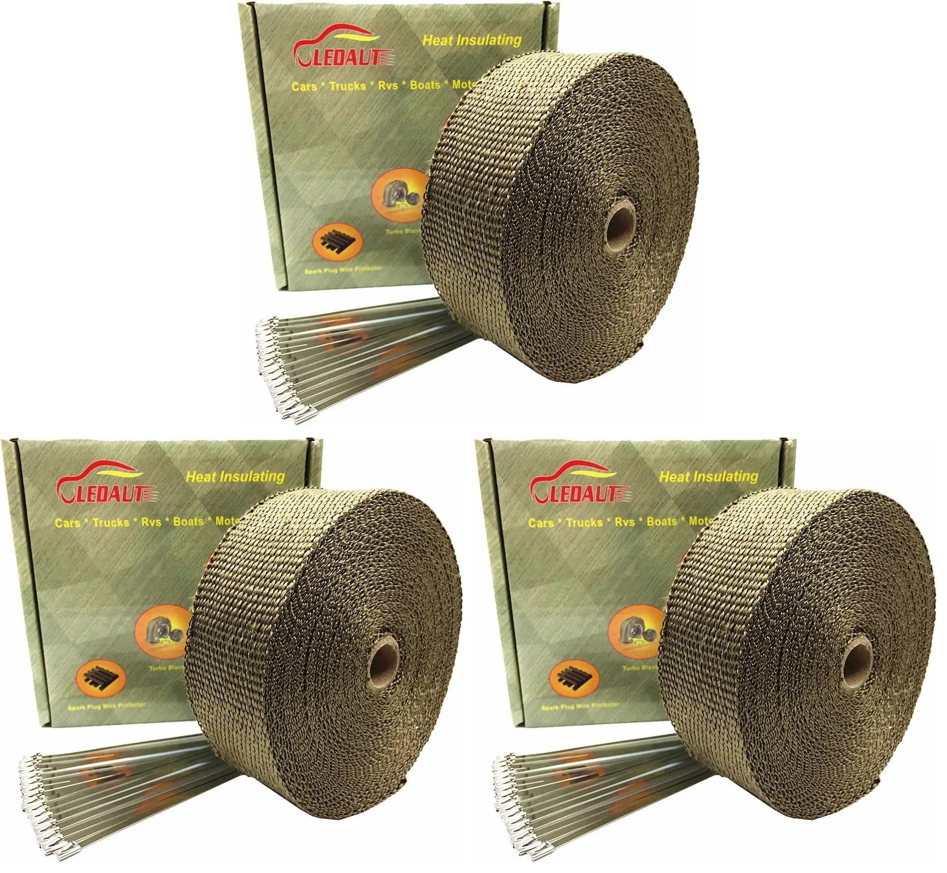LEDAUT Titanium Exhaust Heat Wrap Roll 2" x 50' (3-Pack) | Withstands 1800F Direct Heat - main product image