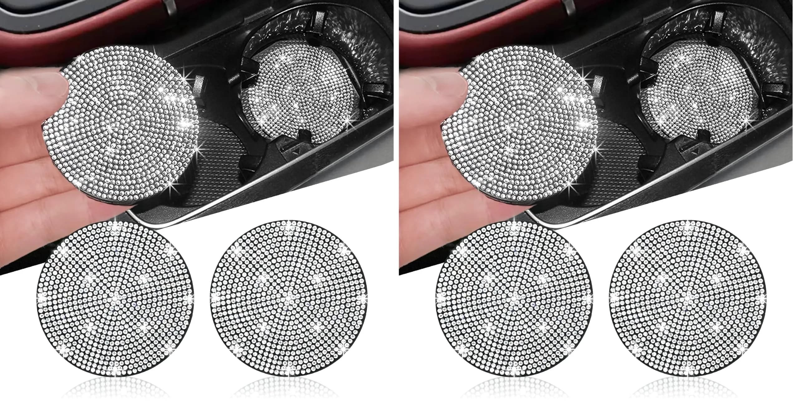 NBTEPEM Bling Car Cup Holder Coasters 7 cm (2.75 inches) | Pack of 4 Crystal Rhinestone Automotive Interior Accessories - main product image