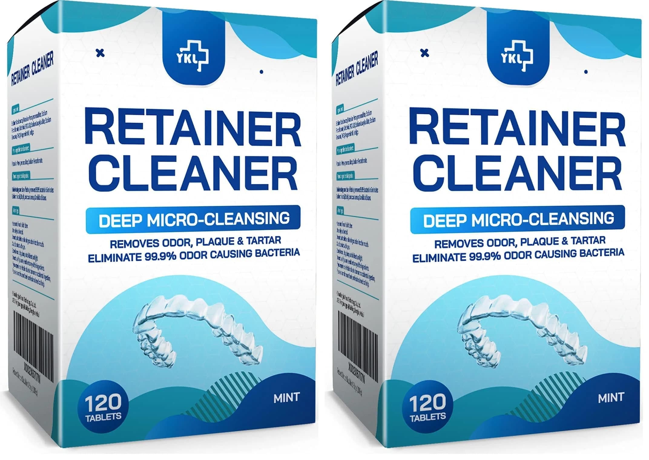 YKL Retainer & Denture Cleaner Tablets Mint - 240 Tablets (120 pcs x 2 Packs) | Deep Clean & Odor Removal for Aligners, Mouth Guards, False Teeth — 240 Tablets