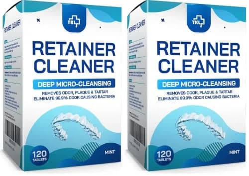 YKL Retainer & Denture Cleaner Tablets Mint - 240 Tablets (120 pcs x 2 Packs) | Deep Clean & Odor Removal for Aligners, Mouth Guards, False Teeth thumbnail 1