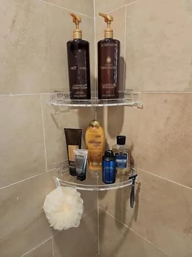 JiePai Acrylic Corner Shower Caddy Shelf with Hooks 4 Pack | Space-Saving Bathroom Organizer thumbnail 5