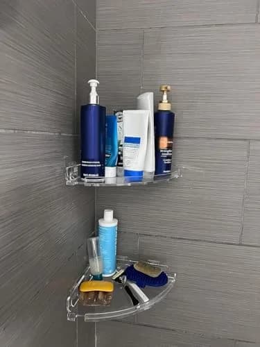 JiePai Acrylic Corner Shower Caddy Shelf with Hooks 4 Pack | Space-Saving Bathroom Organizer thumbnail 6
