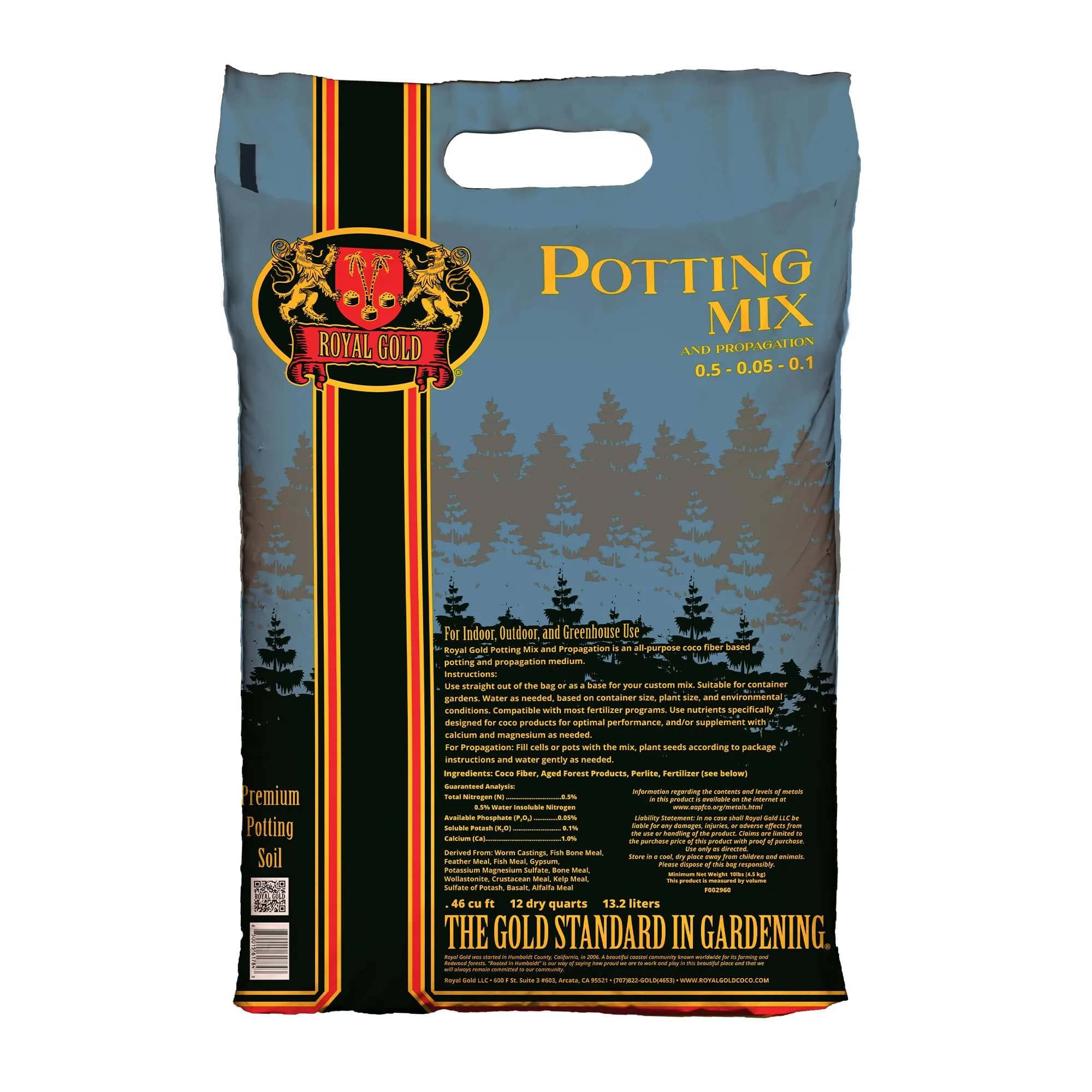Royal Gold Potting and Propagation Mix, 12qt | Peat-Free, Versatile Garden Soil for Seeds & Clones