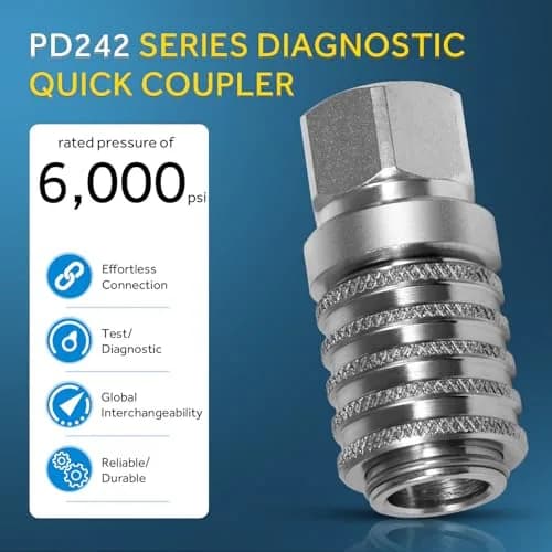 Yoursme PD242 Series Steel Test Port Quick Coupler 1/8" Body, 1/4"-18 NPTF Thread, 2.12" Length, 6000 PSI, Pack of 2 | Hydraulic Pneumatic Diagnostic Equipment thumbnail 6