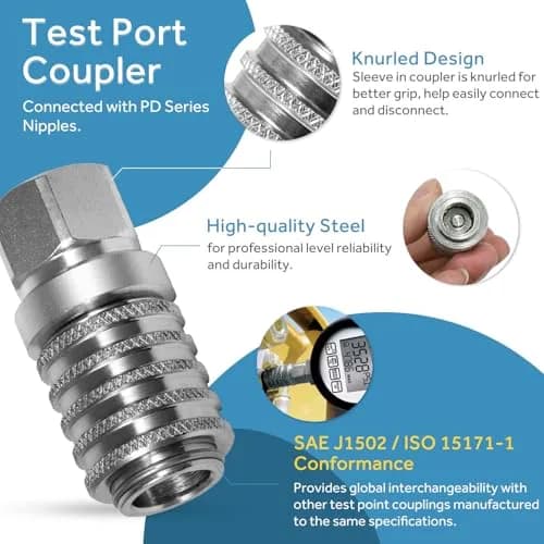 Yoursme PD242 Series Steel Test Port Quick Coupler 1/8" Body, 1/4"-18 NPTF Thread, 2.12" Length, 6000 PSI, Pack of 2 | Hydraulic Pneumatic Diagnostic Equipment thumbnail 8