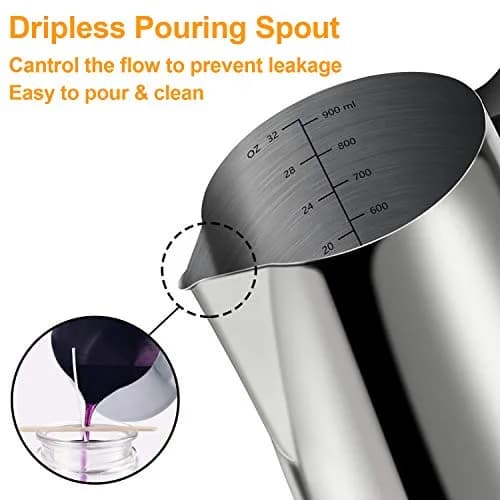BBAXI 32oz (900ml) Stainless Steel Candle Making Pouring Pot with Heat-Resistant Handle & Dripless Spout — Pack of 2 | Ideal for DIY Candle Making thumbnail 3