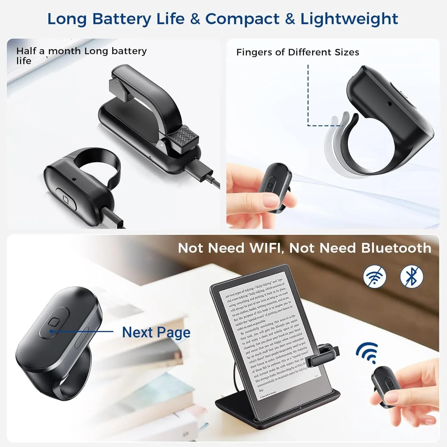 Locthal Black Ring Remote Control Page Turner for Kindle Paperwhite/Fire HD Tablet | Hands-Free Reading Accessory - view 5