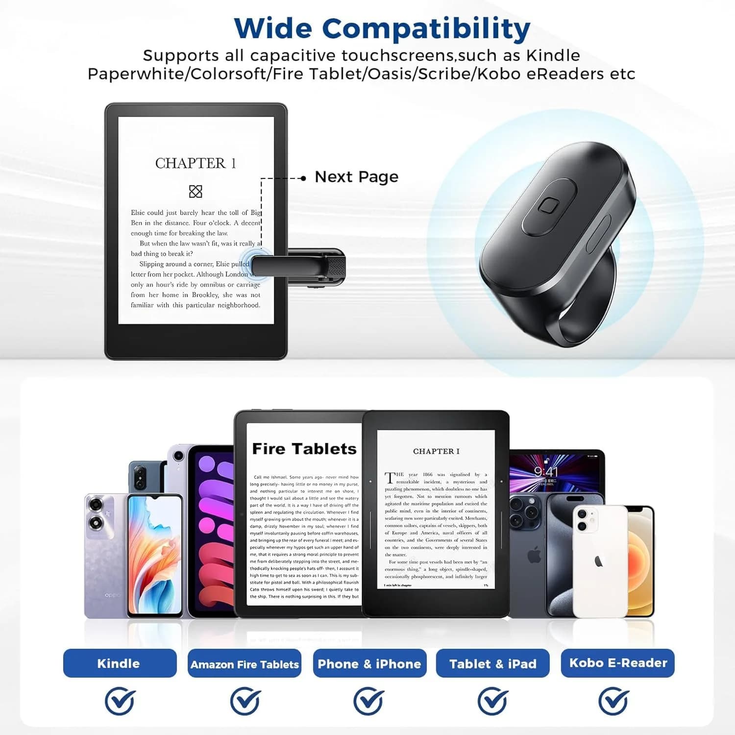 Locthal Black Ring Remote Control Page Turner for Kindle Paperwhite/Fire HD Tablet | Hands-Free Reading Accessory - view 4