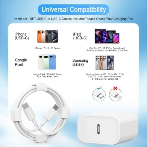 ILOUYU iPhone 18 17 16 Charger, USB C Fast Wall Charging with Cable | 8-Pack 6ft thumbnail 3