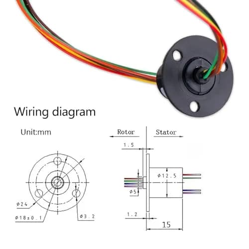Comidox 6-Circuit Capsule Electrical Slip Ring 12.5mm OD x 15mm L | 2A per Circuit, 300 RPM, 240V AC/DC thumbnail 2