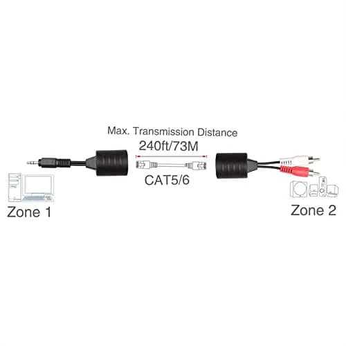 LINESO Stereo Audio Balun Extender Over Cat5/6 Cable (Pack of 2) | 240ft Transmission Distance thumbnail 6