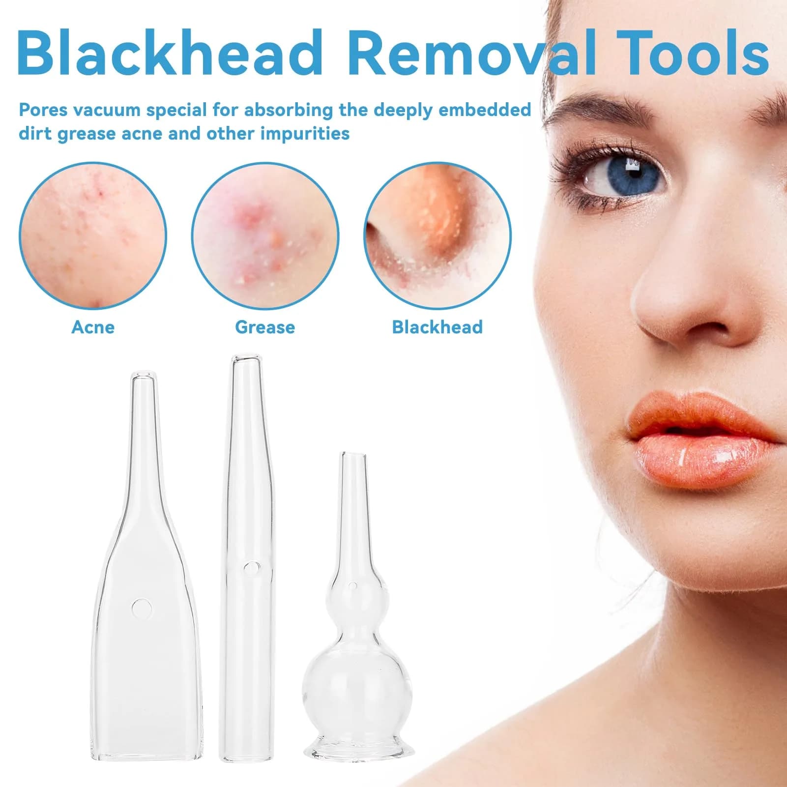 Agatige Blackhead Removal Glass Tube Kit (Pack of 3) | Vacuum Suction Pore Cleaner Accessories - view 2