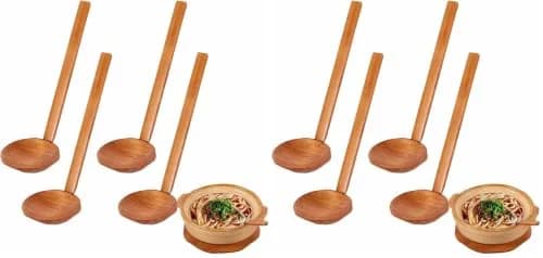 Auswalar Japanese Soup Spoons 22 cm (8.66 in) | Set of 8 Wooden Ramen Spoons for Hot Pot & Porridge thumbnail 1