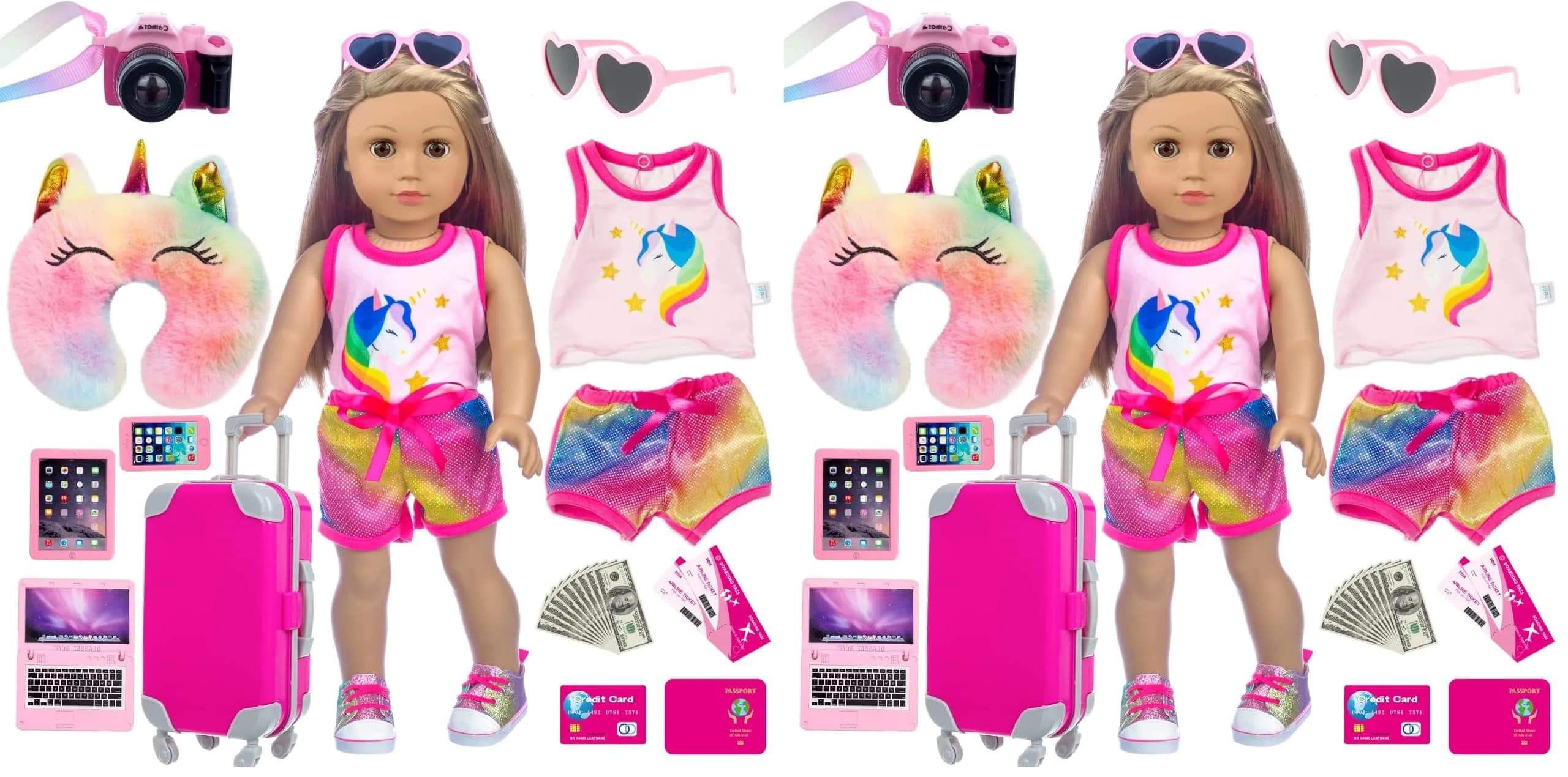 XFEYUE 18 Inch Doll Travel Gear Play Set with 23 Pcs Accessories (Pack of 2) | Non-Toxic Plastic - main product image