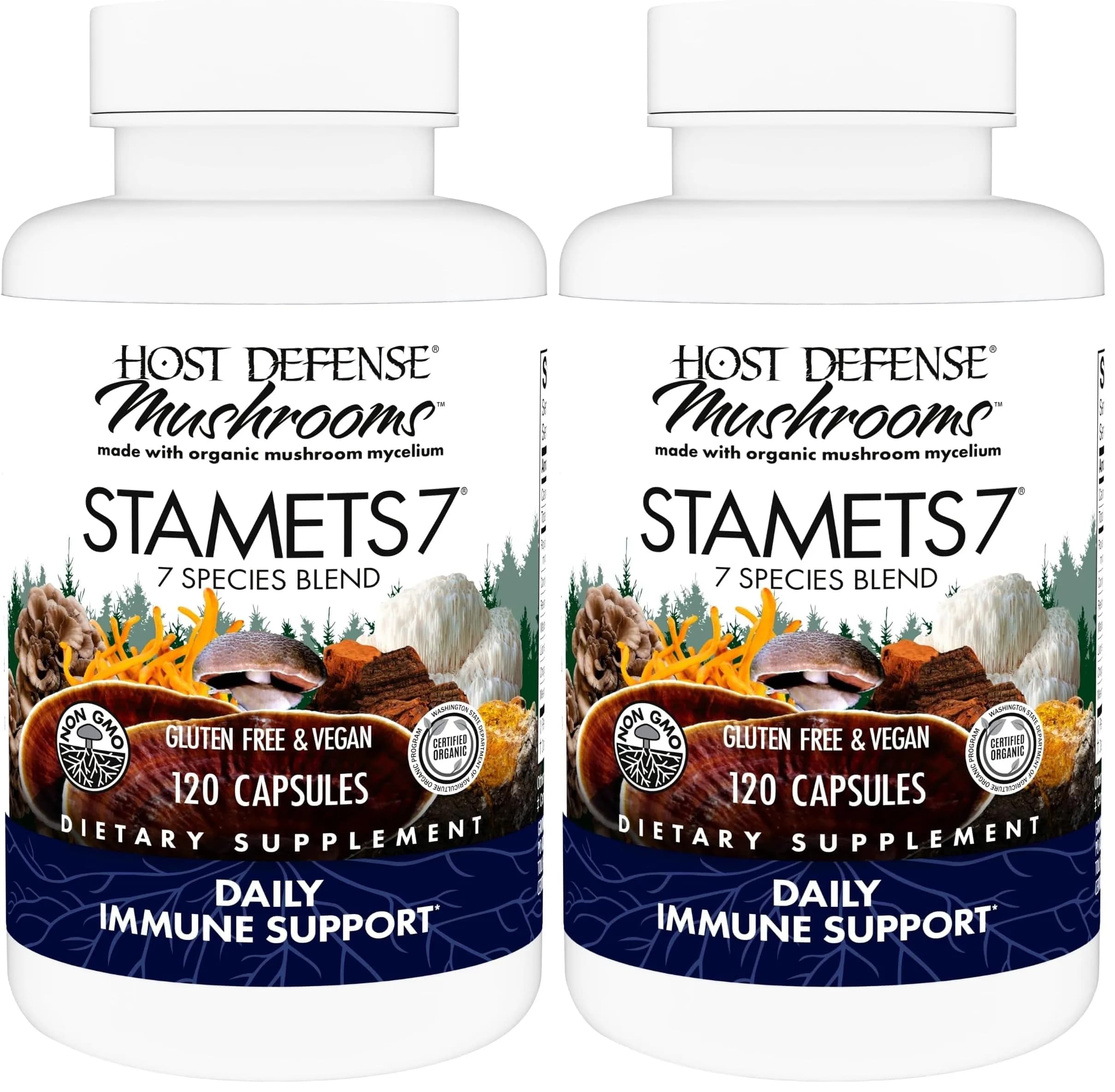 Host Defense Stamets 7-7 Species Blend Mushroom Supplement 240 Capsules (Pack of 2) | Immune Support with Royal Sun Blazei, Cordyceps, Reishi, Maitake, Lion's Mane, Chaga & Mesima — Capsule