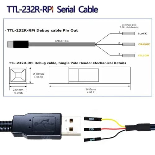 NITOMTYU 6 Feet USB to TTL-232R-RPI 3.3V Adapter Cable | FT232 USB to TTL Serial UART, 2 Pack thumbnail 5