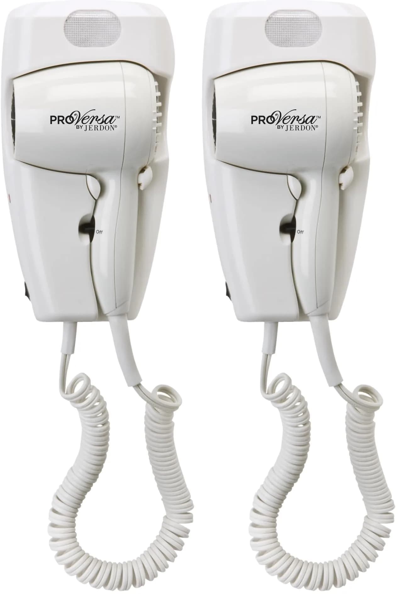JERDON Wall-Mount Hair Dryer – White - Direct Wire Only - Hotel Style Wall Mounted Hair Dryer – Model JWM8CD (Pack of 2) | 1600W, Wall Mount, Hotel Style — White