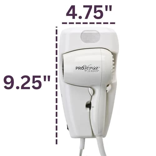 JERDON Wall-Mount Hair Dryer – White - Direct Wire Only - Hotel Style Wall Mounted Hair Dryer – Model JWM8CD (Pack of 2) | 1600W, Wall Mount, Hotel Style thumbnail 2