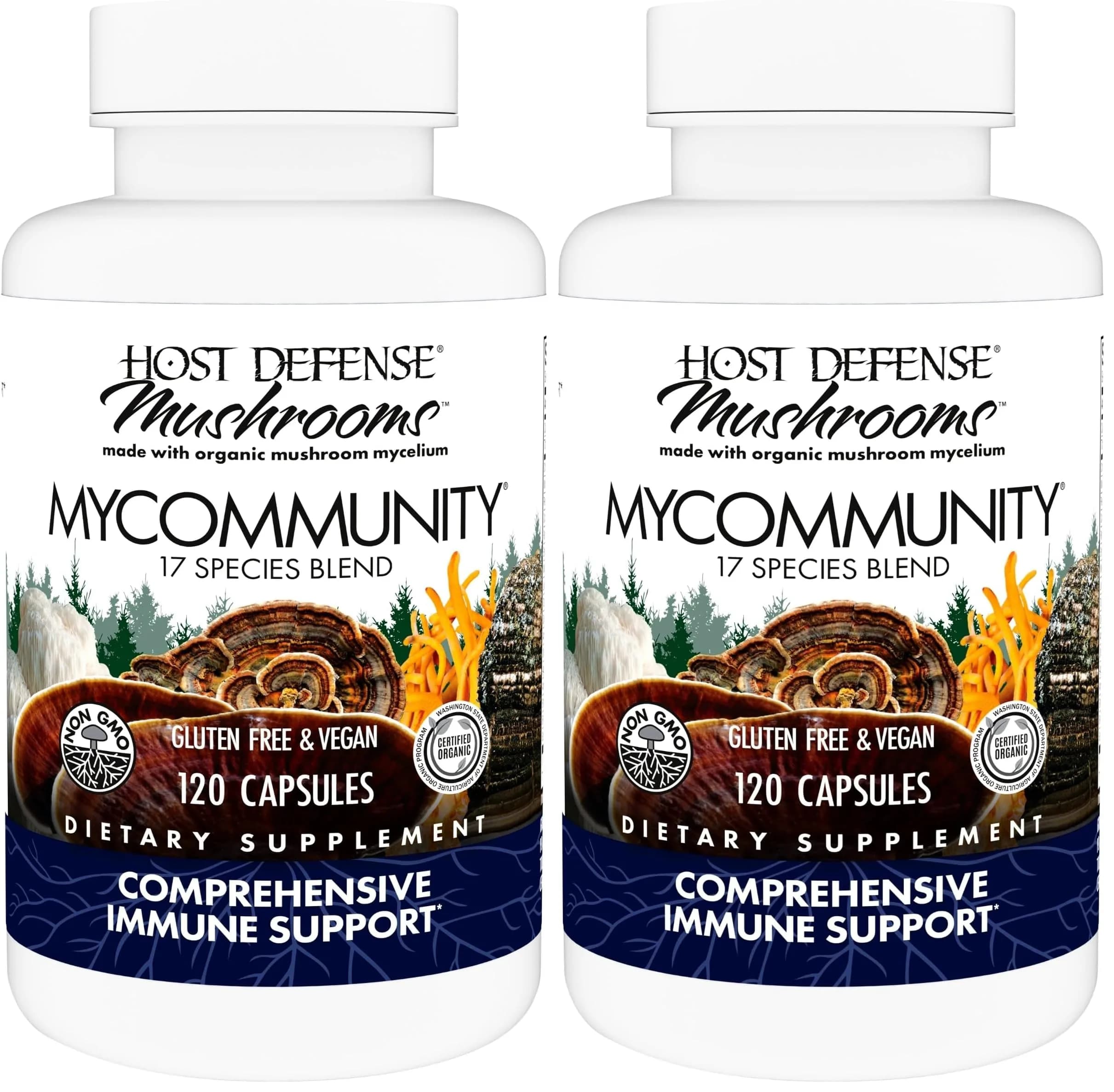 Host Defense MyCommunity Capsules - 17 Species Mushroom Supplement for Immune Support - 120 Capsules (Pack of 2) | Herbal Mushroom Blend for Immunity — Capsule