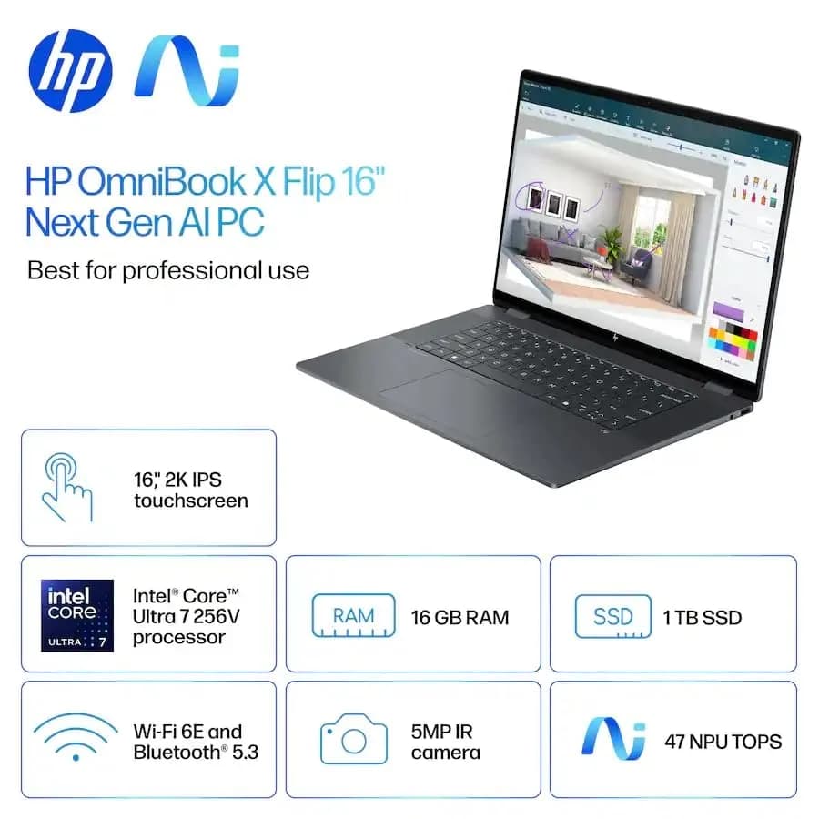 HP OmniBook X Flip 2-in-1 Laptop 16GB LPDDR5 RAM 1TB SSD | AI-Accelerated Creativity & Versatility thumbnail 10