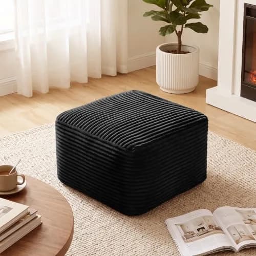 TRUNBACK Boneless Ottoman 27.6" Corduroy Footrest Black | Modern, Plush, Compact thumbnail 1