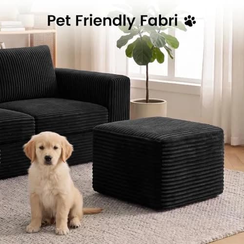 TRUNBACK Boneless Ottoman 27.6" Corduroy Footrest Black | Modern, Plush, Compact thumbnail 5