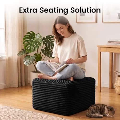 TRUNBACK Boneless Ottoman 27.6" Corduroy Footrest Black | Modern, Plush, Compact thumbnail 6