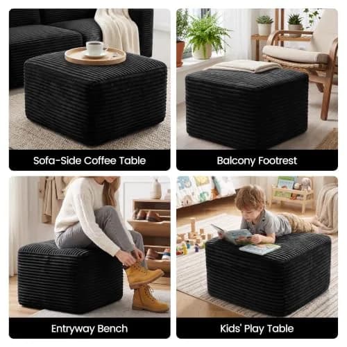 TRUNBACK Boneless Ottoman 27.6" Corduroy Footrest Black | Modern, Plush, Compact thumbnail 8