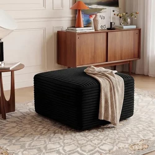 TRUNBACK Boneless Ottoman 27.6" Corduroy Footrest Black | Modern, Plush, Compact thumbnail 2