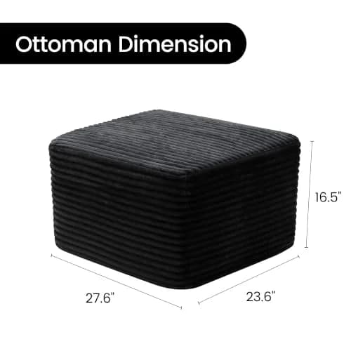 TRUNBACK Boneless Ottoman 27.6" Corduroy Footrest Black | Modern, Plush, Compact thumbnail 3