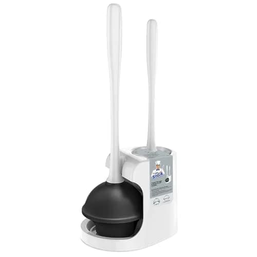 MR.SIGA Toilet Plunger and Bowl Brush Combo for Bathroom Cleaning, White (Pack of 12) | Heavy Duty Plunger & Deep Cleaning Brush thumbnail 1