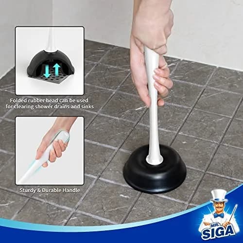 MR.SIGA Toilet Plunger and Bowl Brush Combo for Bathroom Cleaning, White (Pack of 12) | Heavy Duty Plunger & Deep Cleaning Brush thumbnail 5