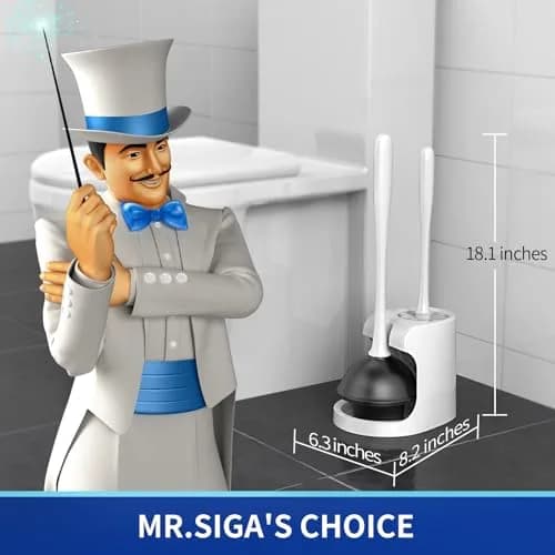 MR.SIGA Toilet Plunger and Bowl Brush Combo for Bathroom Cleaning, White (Pack of 12) | Heavy Duty Plunger & Deep Cleaning Brush thumbnail 2