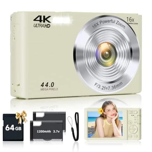 SMARTKLIK Digital Camera for Teens, 4K 44MP FHD 16x Zoom Point Shoot Camera with 64GB Card | 220V Compatible thumbnail 1
