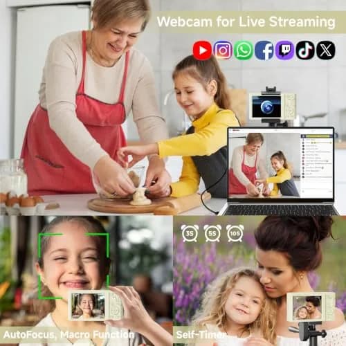 SMARTKLIK Digital Camera for Teens, 4K 44MP FHD 16x Zoom Point Shoot Camera with 64GB Card | 220V Compatible thumbnail 4