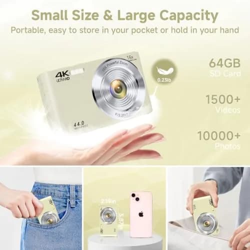 SMARTKLIK Digital Camera for Teens, 4K 44MP FHD 16x Zoom Point Shoot Camera with 64GB Card | 220V Compatible thumbnail 6